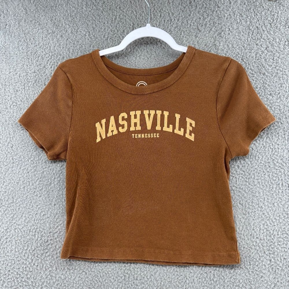 SOCIAL CULTURE NASHVILLE TENNESSEE BABY TEE Size Large Brown Ribbed Top Neutral